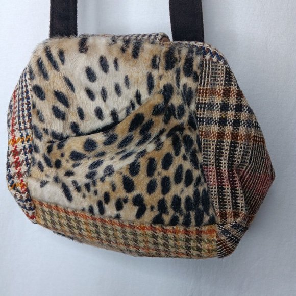 Range of Emotion Jeanea Michelle Purse Dont Forget Your Coat Brown Patches Wool - Picture 7 of 16